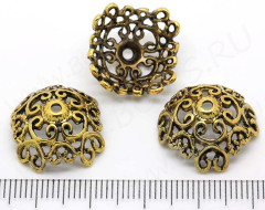 003 Шапочка Ажурная большая 18,5*18,5*8мм античное золото (литьё)