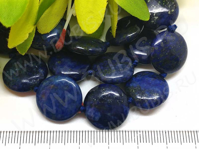 Бусина каменная Круг 28 16*16*5,5мм Лазурит с Пиритом (камни)