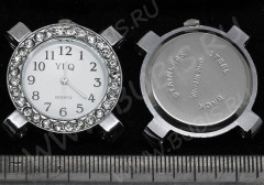 Заготовка для часов 080 округлая 4 петли 31,2*29,7*7,9мм цвет платины и прозрачные стразы (часы)