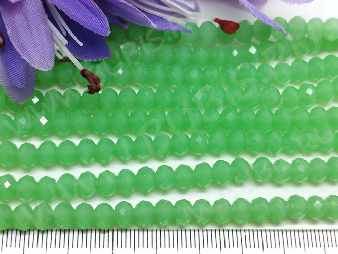 (ОПТ) Бусина Абакус гранёный 6*6*4,5мм Хрусталь св.зелёный полупрозрачный (имитация Сваровски) (100шт.)
