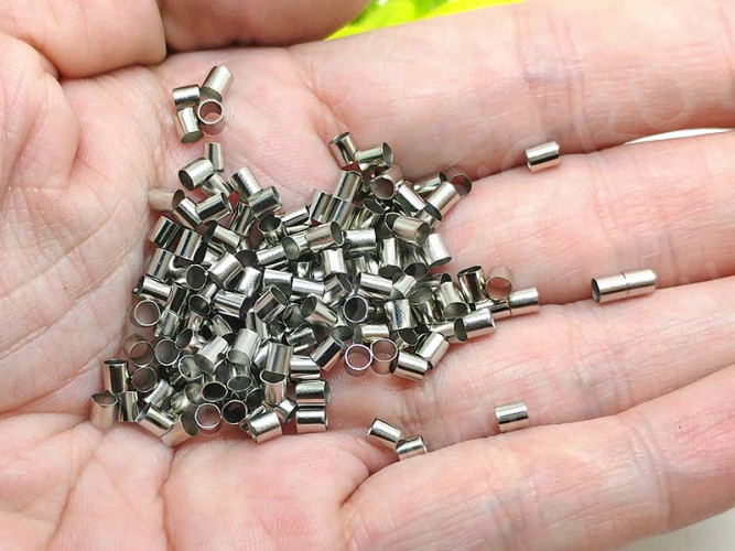 Зажимные бусины 04 крупные кримпы трубочки 3*3мм цвет платины (Brass) (50шт.)