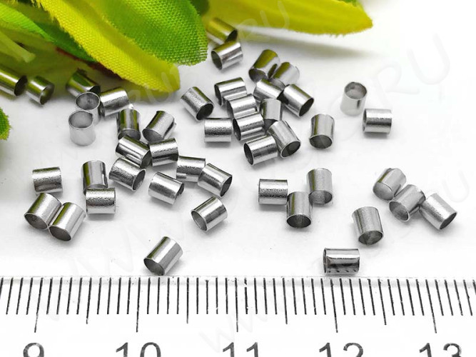 Зажимные бусины 04 крупные кримпы трубочки 3*3мм цвет платины (Brass) (50шт.)