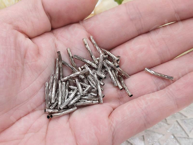 Трубочка металлическая 10 изогнутая витая 15*2мм цвет платины (Brass) (10шт.)