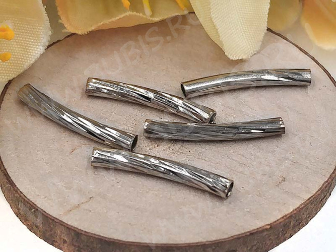 Трубочка металлическая 10 изогнутая витая 15*2мм цвет платины (Brass) (10шт.)