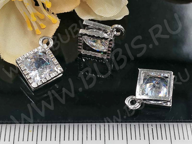 Подвеска Ромб 04 3D с кубическим цирконием 14*12*5,5мм цвет платины (сплав и фианит)