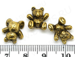Бусина 166 Мишка 02 3D Тедди 14*12*5,7мм античное золото (литьё)