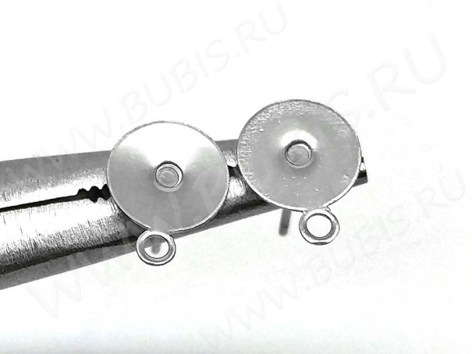 (СКИДКИ!!!) Пуссеты ("гвоздики") №165 с платформой 10мм и петелькой 12,5*12,5*0,6мм цвет платины (хирургическая сталь) (10 пар)