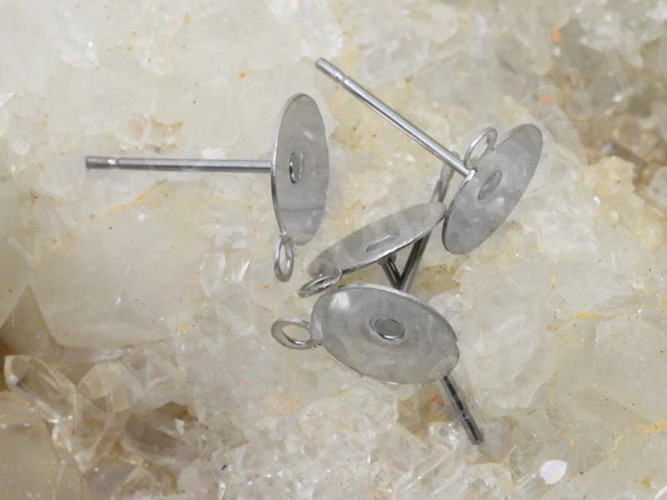 (СКИДКИ!!!) Пуссеты ("гвоздики") №165 с платформой 10мм и петелькой 12,5*12,5*0,6мм цвет платины (хирургическая сталь) (10 пар)