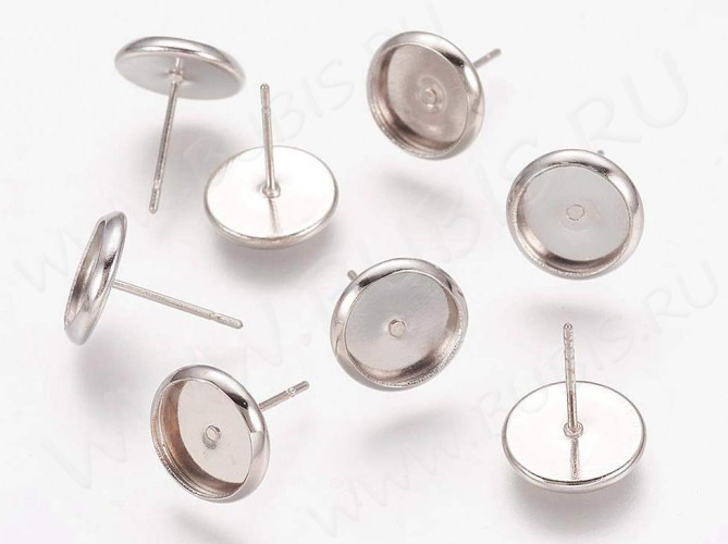 Пуссеты ("гвоздики") №102 (с круглым сеттингом 8мм) 12,5*10*0,7мм цвет платины (Brass) (1 пара)