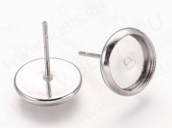 Пуссеты ("гвоздики") №102 (с круглым сеттингом 8мм) 12,5*10*0,7мм цвет платины (Brass) (1 пара)