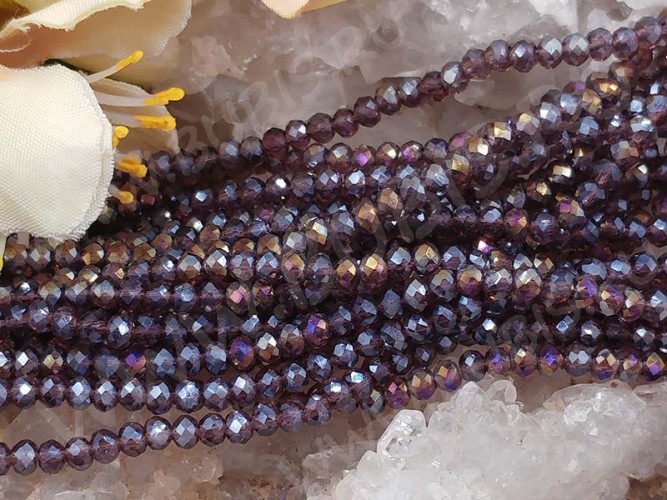 (СКИДКИ!!!) Бусина кристалл гранёный абакус 3*3*2мм лиловый с AB прозрачный (имитация Сваровски) (НИТЬ)