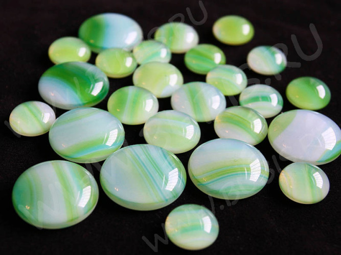 Кабошон Фьюзинг 494 Круглый 16-28мм Зеленый яркий белый Узор морская волна OA LGN