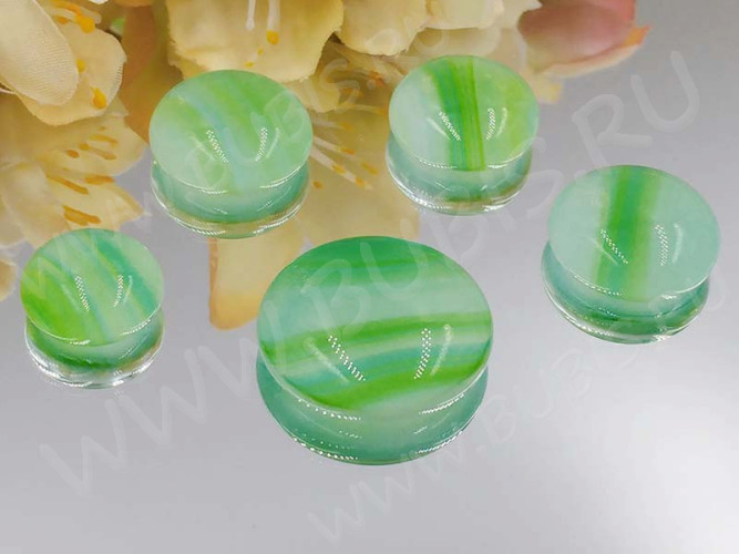 Кабошон Фьюзинг 494 Круглый 16-28мм Зеленый яркий белый Узор морская волна OA LGN