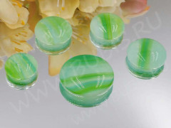 Кабошон Фьюзинг 494 Круглый 16-28мм Зеленый яркий белый Узор морская волна OA LGN