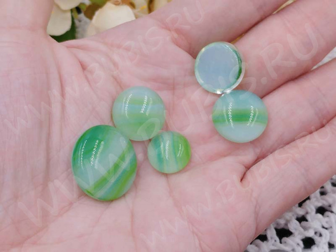 Кабошон Фьюзинг 494 Круглый 16-28мм Зеленый яркий белый Узор морская волна OA LGN