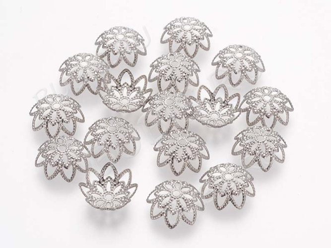 Шапочка тонкая 074 ажурная чашечка 11*11*3,5мм цвет платины (Хирургическая сталь)(10шт)