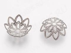 Шапочка тонкая 074 ажурная чашечка 11*11*3,5мм цвет платины (Хирургическая сталь)(10шт)