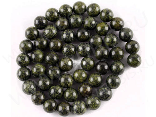 (ОПТ) Бусина округлая 8мм Змеевик тёмный (камни) (НИТЬ)