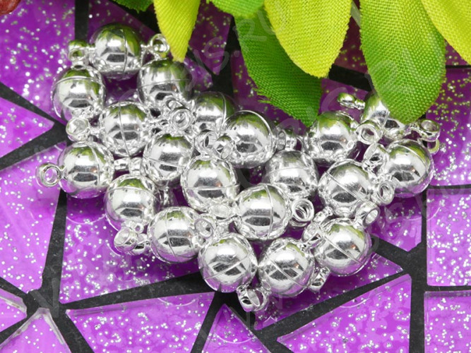 Магнитный замочек №07 с петельками овальный 11,5*6*6мм серебристый (Brass)