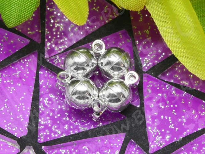 Магнитный замочек №07 с петельками овальный 11,5*6*6мм серебристый (Brass)