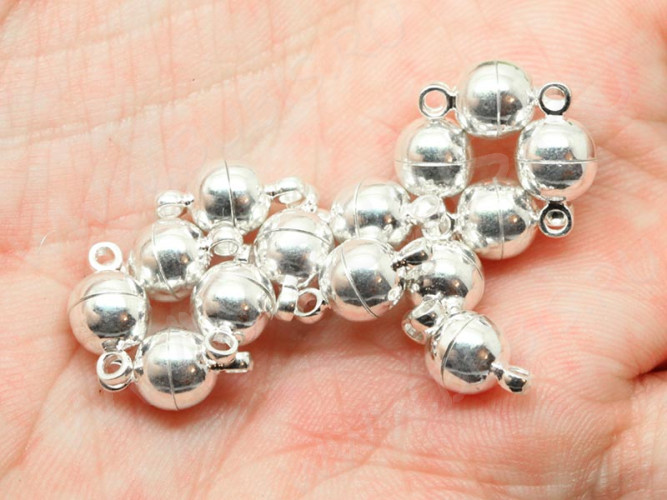 Магнитный замочек №07 с петельками овальный 11,5*6*6мм серебристый (Brass)