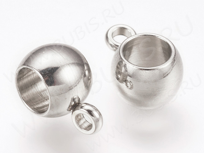Бусина с петлёй 112 Бейл простой классический круг шар 9*6*5мм цвет платины (Хирургическая сталь)
