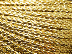 Шнур кожаный 27 кожзам плетёный плоский 5*2мм золотистый (1м)