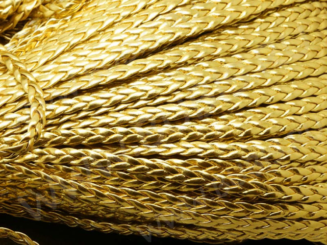 Шнур кожаный 27 кожзам плетёный плоский 5*2мм золотистый (1м)