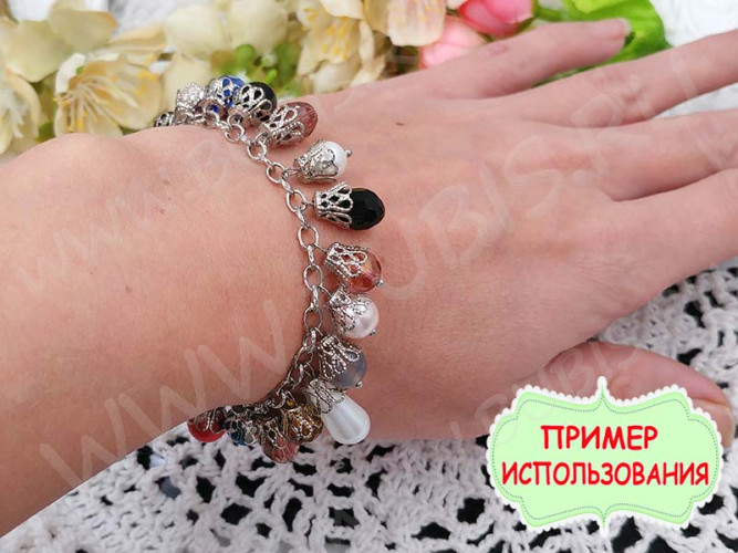 Шапочка тонкая 064 ажурная Колокольчик 8,5*8,5*6,5мм цвет платины (Iron) (имитация скани) (10шт.)