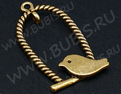 Подвеска Птичка 11 двусторонняя 32,5*18,5*3мм античное золото (литьё)
