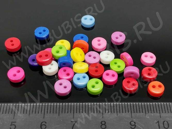 Декоративный элемент 063 Пуговица малюсенькая 6*6*2,5мм МИКС непрозрачный (резин) (20шт.)