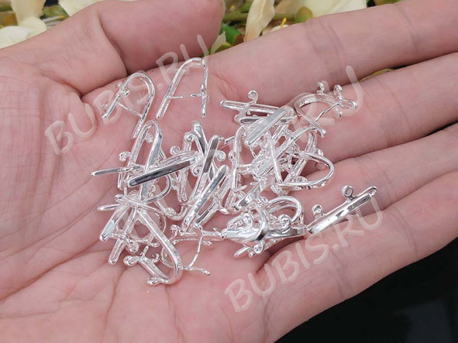 Держатель кулона 001 большой с завитками 18*9,5*8,5мм серебристый (Brass)