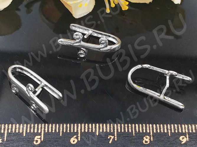 Держатель кулона 001 большой с завитками 18*9,5*8,5мм серебристый (Brass)