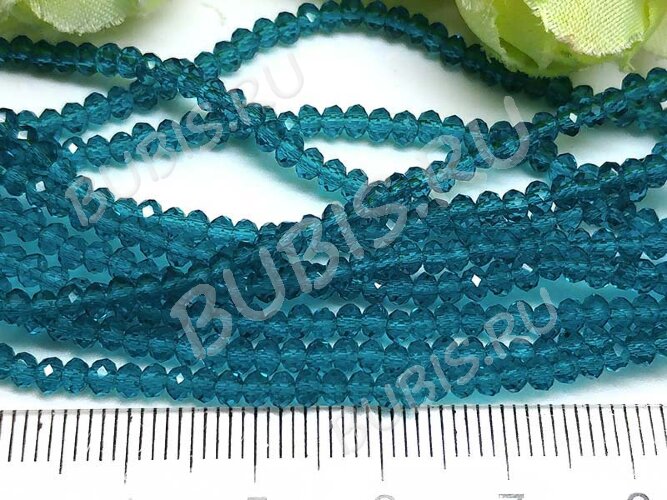 Бусина кристалл гранёный абакус 3*3*2мм т.голубо-бирюзовый прозрачный (имитация Сваровски) (50шт.)