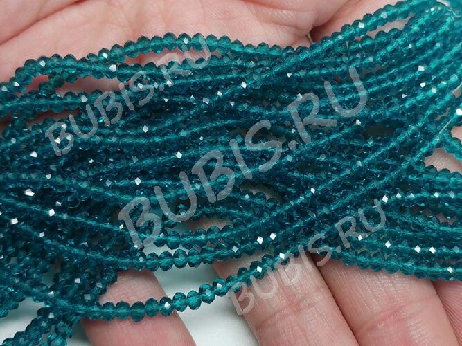 Бусина кристалл гранёный абакус 3*3*2мм т.голубо-бирюзовый прозрачный (имитация Сваровски) (50шт.)