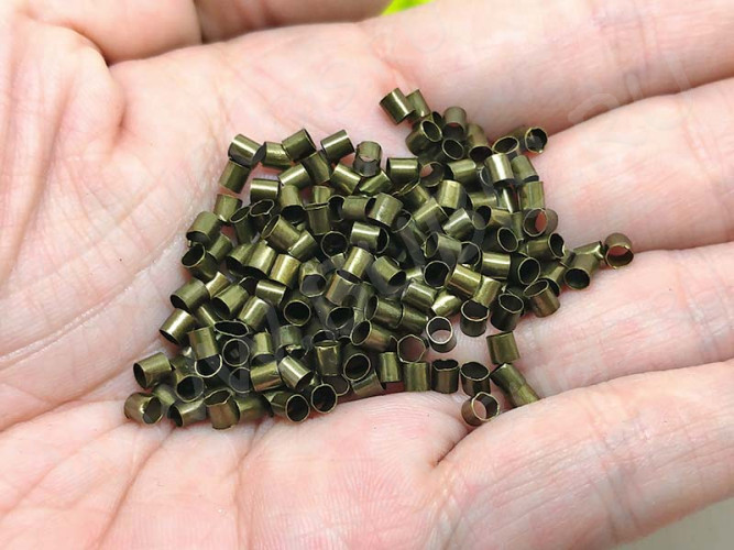 Зажимные бусины 04 крупные кримпы трубочки 3*3мм античная бронза (Brass) (50шт.)