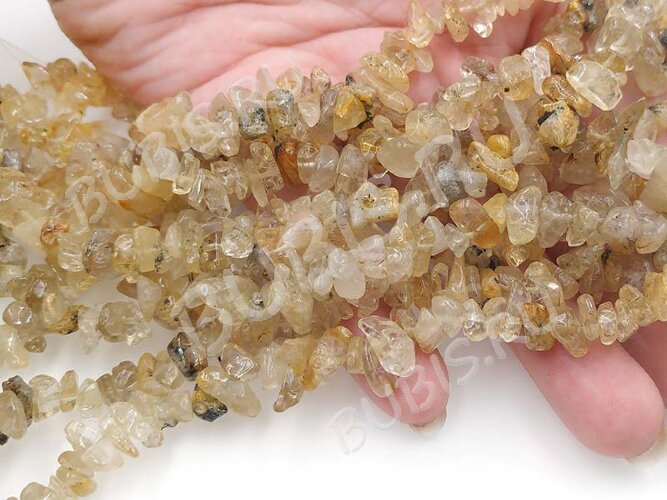 Крошка (галтовка) каменная 169 5-9мм Рутиловый Кварц натуральный (камни) (нить 43-45см)