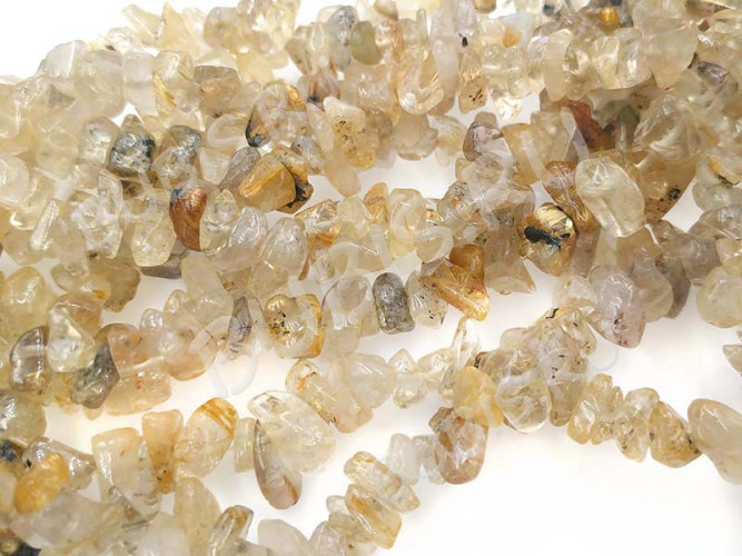 Крошка (галтовка) каменная 169 5-9мм Рутиловый Кварц натуральный (камни) (нить 43-45см)