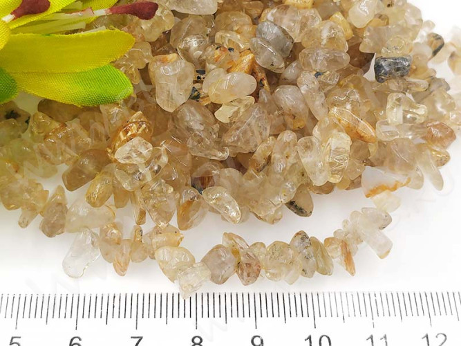 Крошка (галтовка) каменная 169 5-9мм Рутиловый Кварц натуральный (камни) (нить 43-45см)