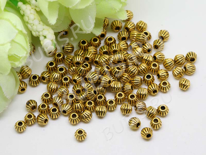 Бусина 093 биконус полосатый 4*3,8мм античное золото (литьё) (10шт.)