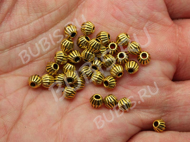Бусина 093 биконус полосатый 4*3,8мм античное золото (литьё) (10шт.)