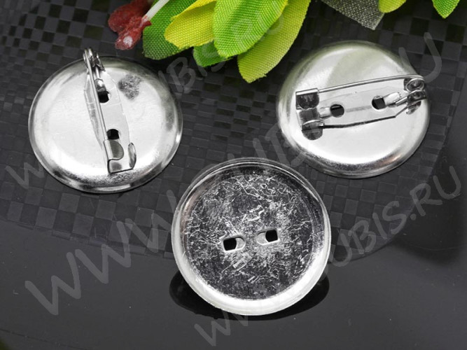(СКИДКИ!!!) Основа (заготовка) для броши №13 булавка с сеттингом 24мм Круг 24*24*6,5мм  цвет платины (Iron) (10шт.)