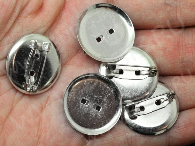 (СКИДКИ!!!) Основа (заготовка) для броши №13 булавка с сеттингом 24мм Круг 24*24*6,5мм  цвет платины (Iron) (10шт.)