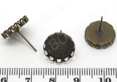Пуссеты (&quot;гвоздики&quot;) №053 с сеттингом 12мм 15*13*0,7мм античная бронза (Brass) (1 пара)