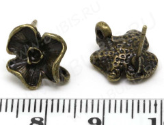 Пуссеты (&quot;гвоздики&quot;) №050 цветочек 14,5*14*11,5мм античная бронза (литьё) (1 пара)
