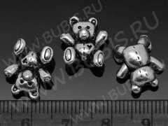 Бусина 166 Мишка 02 3D Тедди 14*12*5,7мм античное серебро (литьё)