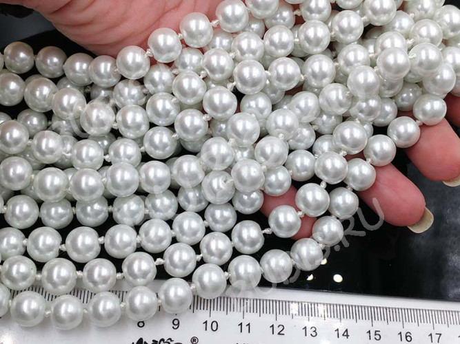 (ОПТ) Бусина округлая "жемчуг" 10мм белая жемчужная (стекло) (50шт.)