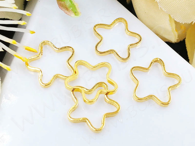 Декоративный элемент 011 Цветочек рамка контур коннектор 9,5*9,5*0,9мм золотистый (Brass) (10шт.)