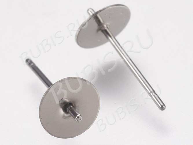 Пуссеты ("гвоздики") №166 с платформой 6мм и штырьком 13,5*6*0,6мм цвет платины (Хирургическая сталь) (1 пара)