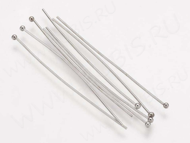 (СКИДКИ!!!) Штифт с ШАРИКОМ 40*0,6мм цвет платины (Brass) (50шт.)